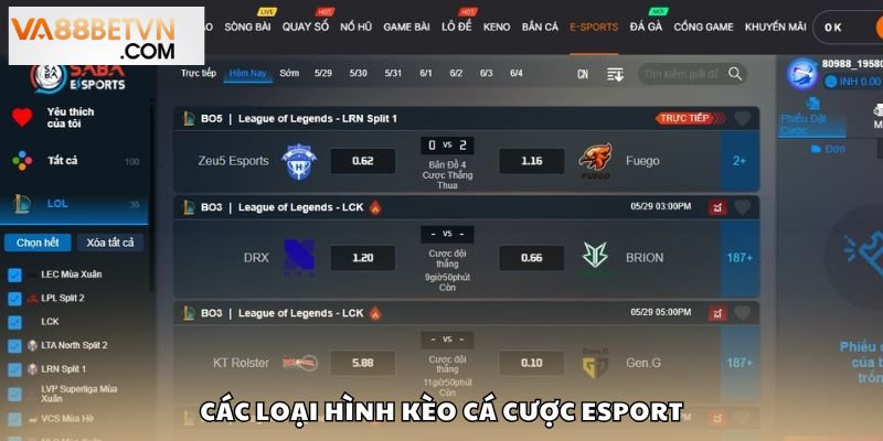 Một số kèo cá cược Esport phổ biến nhất hiện nay